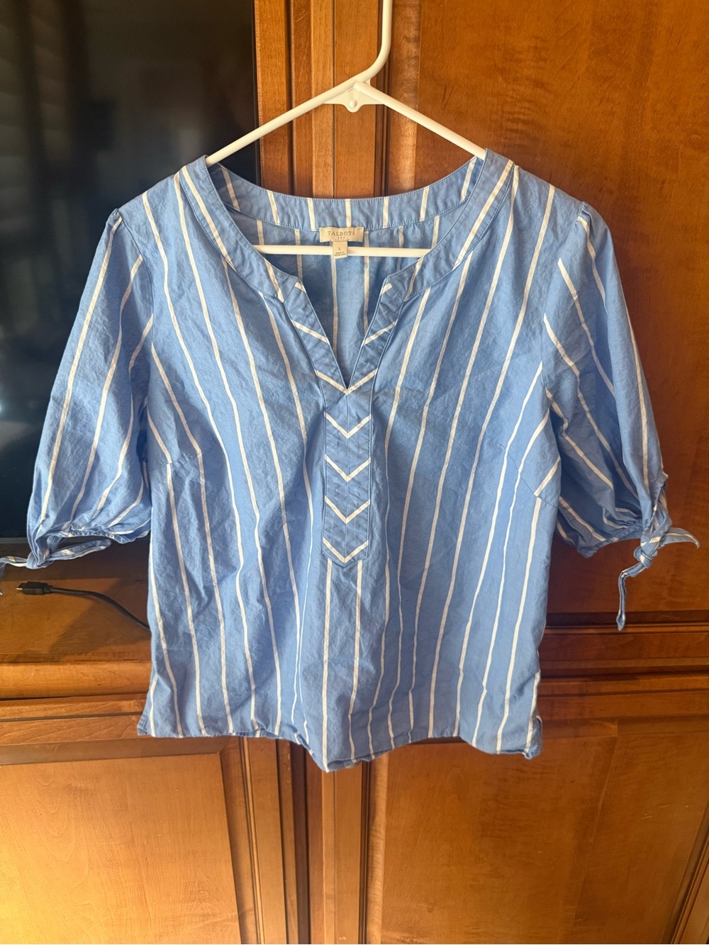 Talbots Blue and White Striped V-Neck Blouse